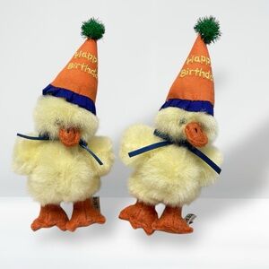 2 Boyds Bear Mini Happy Birthday Plush Chick Duck Duckling 6” Tall w/Hat RARE